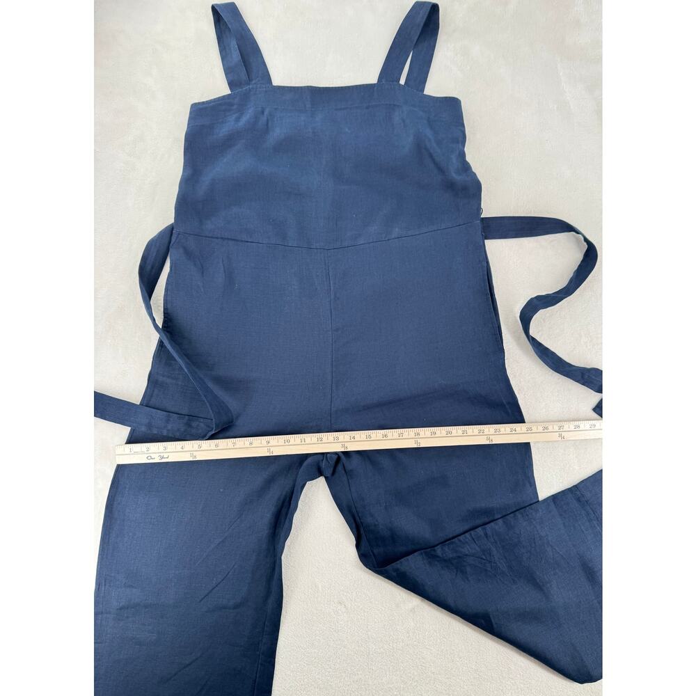 Quince Navy Linen Square Neck Jumpsuit Sleeveless Pantsuit One Piece M - Picture 8 of 9